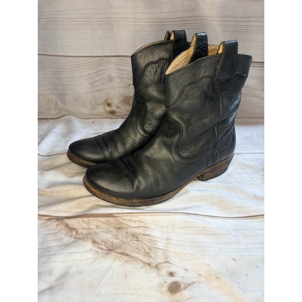 Vintage Frye Black Leather Harness Boots Womens 6 Western Moto Distress Western